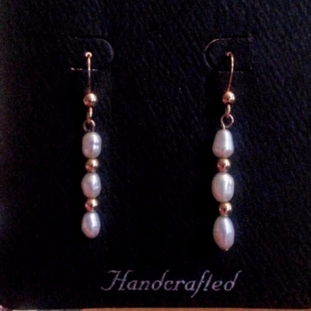 Freshwater Pearl & Gold Ball Dangle Earrings Nwt